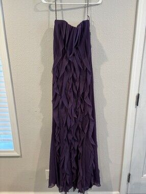 NEW Vera Wang White Wedding Purple Ruffled Strapless Maxi Gown Dress Size 8